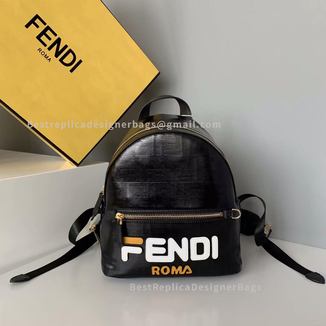 Fendi Logo Black Calf Leather Backpack 2362S